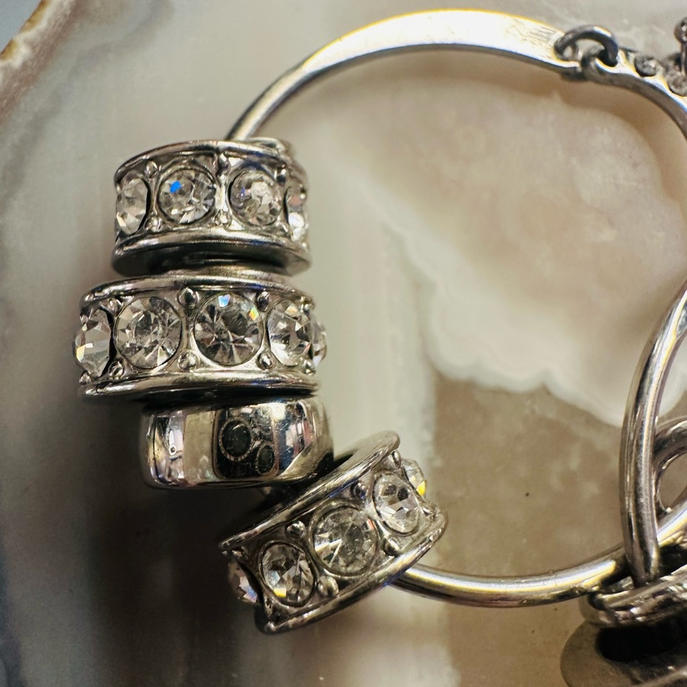 Contemporary Design Silver-tone Hoop Earrings with Crystal Accents - Picture 4 of 8